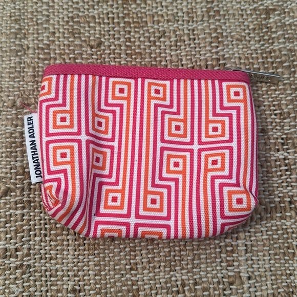 NEW Jonathan Adler pink orange geometric cosmetic bag - Picture 1 of 4